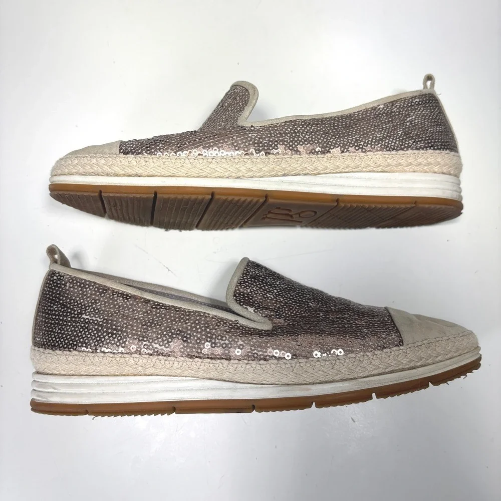 Paul Green Joaquin Women Silver Gold Sequin Espadrille Slip On Flats Size 6.5